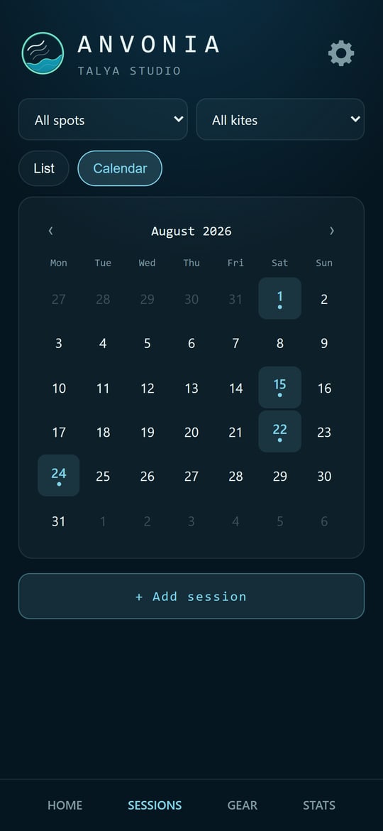 Anvonia session calendar
